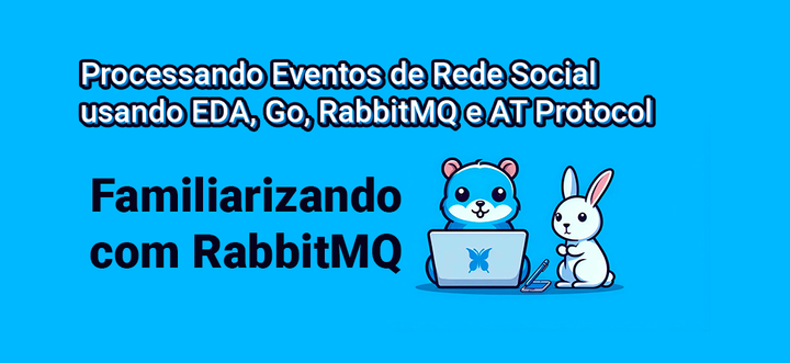 Um gopher azul e um coelho branco fazendo pair programing em um laptop da borboleta azul com o título do na imagem